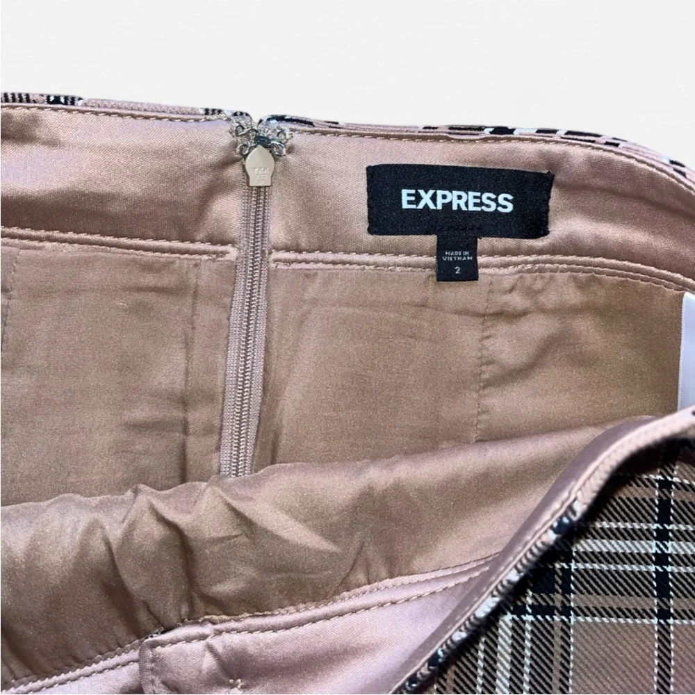Express High Waisted Tan Plaid Preppy Mini Skirt Size 2